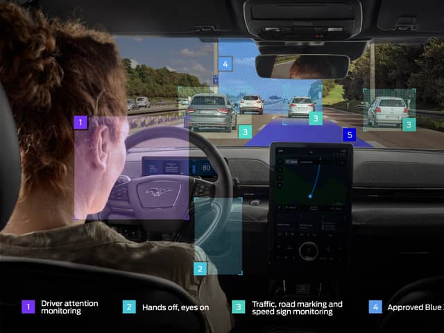 The BlueCruise system uses cameras and radar to monitor the car’s surroundings (Image: Ford)