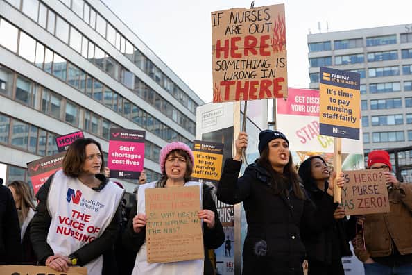 Members of the Royal College of Nursing union could strike until Christmas if no deal is reached with the government over pay.  (Photo by Hesther Ng/SOPA Images/LightRocket via Getty Images) (Photo by Tejas Sandhu/SOPA Images/LightRocket via Getty Images)