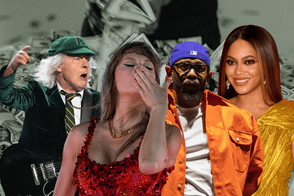 [L-R] AC/DC, Taylor Swift, Kendrick Lamar and Beyoncé are all in the top ten most expensive musicians to collect merchandise from, but none of them surprisingly top the list.