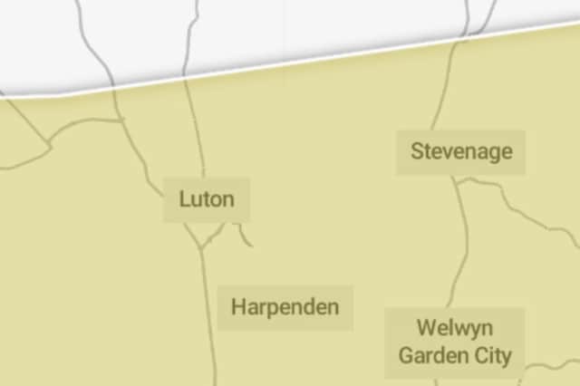 The Met Office yellow thunderstorm warning will be in place for Luton ...