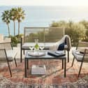   Wowcher’s £199 four-seater rattan garden furniture set includes two chairs, a loveseat and glass-topped table.  