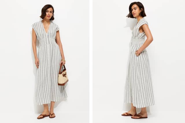 New Look Blue Striped V-Neck Midi Dress