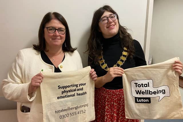 (Left - Right) 
Rachel Hopkins MP and Mayor Amy Nicholls at Total Wellbeing Luton's 2025 World Mental Health Day Event