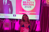 Elzbieta Kalawska-Kopacz, founder of Faces by EKK, with her Top 5 Best Lash Tech certificate at the UK Beauty Awards 2026