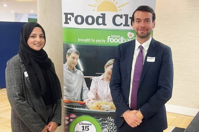 Salma Khan, Chief Executive of Luton Foodbank, with Khan with Andrew Forsey OBE, National Director of Feeding Britain, at the launch of the Food Club.