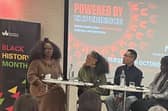 Award-winning journalist and broadcaster Nadine White in a Panel Discussion at the University of Bedfordshire Black History Month event.