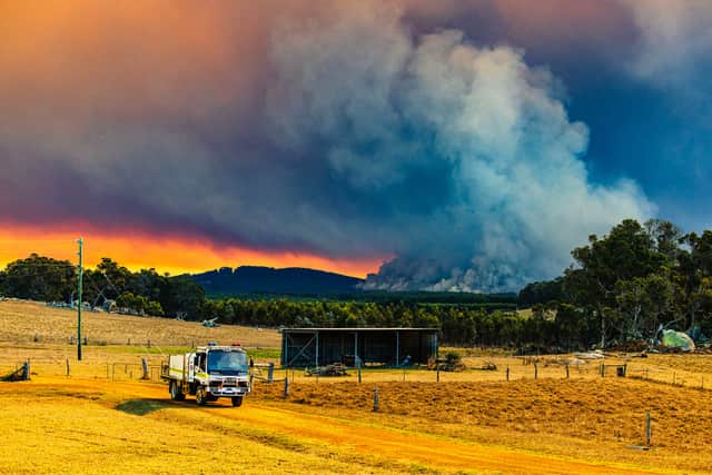 Image of an out of control bush fire near farmland. Shot in South Western Australia.