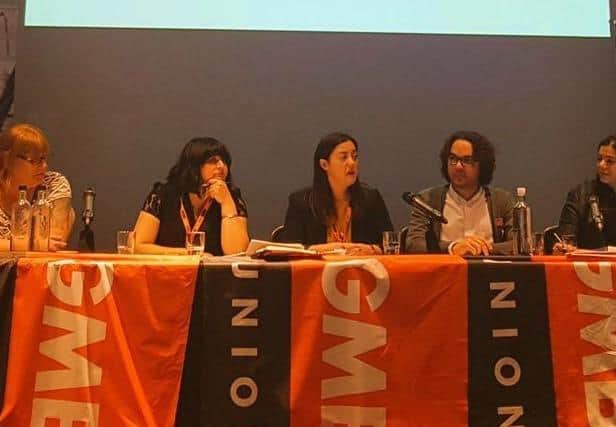Sarah Owen (centre) at a GMB conference