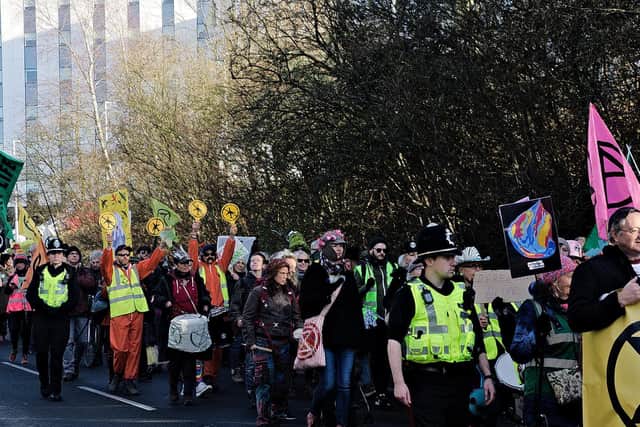 Extinction Rebellion paraded from London Luton Airport to St George's Square. Photo by Jon Marks