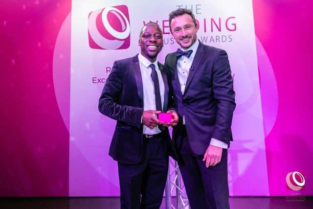 'The Piano Singer' James Junior, left, and Damian Bailey founder and chairman of the Wedding Industry Awards, right.