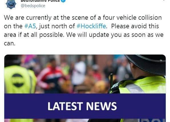 Beds Police tweeted their warning at just after 8am