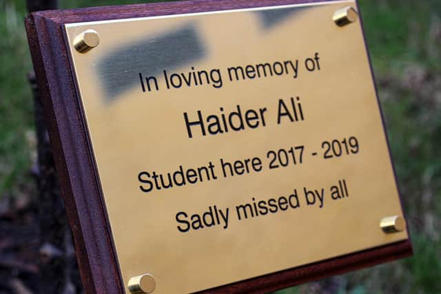 Memorial plaque for Haider Ali