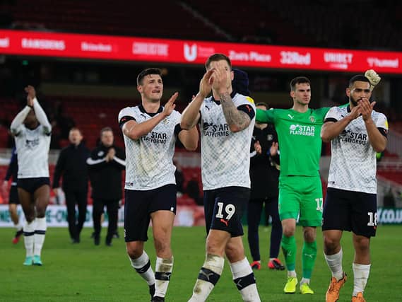 Luton's players celebrate beating Middlesbrough 1-0 at the Riverside Stadium