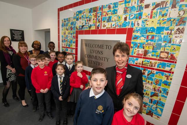 Pupils from Slip End School and Caddington Village School worked with Redrow Homes to create a mosaic display for the Lyons Community Centre