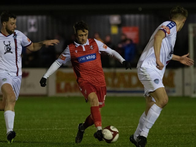 Cameron Wilson on the ball for Boro against Whitby Town