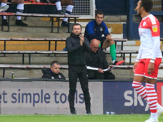 Nathan Jones watches on against Barnsley this evening