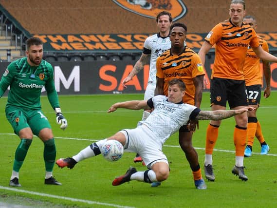 James Collins stretches for the ball in Saturday's 1-0 win at Hull