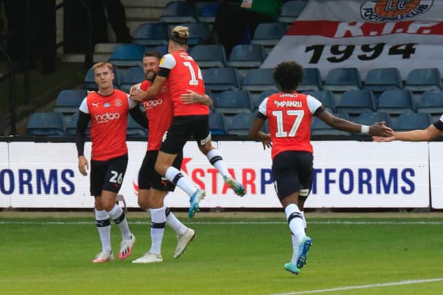 Town celebrate moving 2-1 ahead against Blackburn last night
