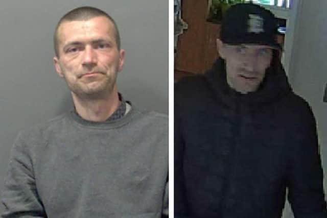 Tycjan Dawidowski in custody (left) and caught on CCTV (right)