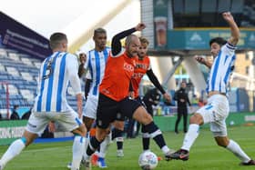 Town striker Danny Hylton in action against Huddersfield Town