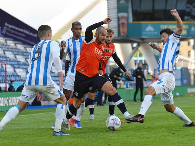 Town striker Danny Hylton in action against Huddersfield Town