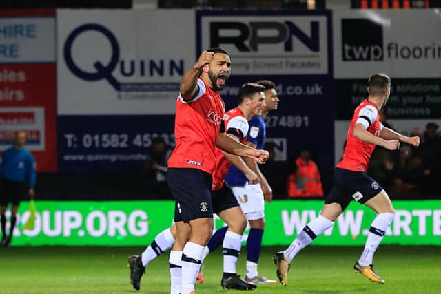 Defender Cameron Carter-Vickers celebrates a goal for Luton last term