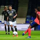 Peter Kioso picks a pass against Manchester United in the Carabao Cup