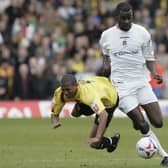 Enoch Showunmi sends Ashley Young tumbling during Luton's last derby clash with Watford in April 2006