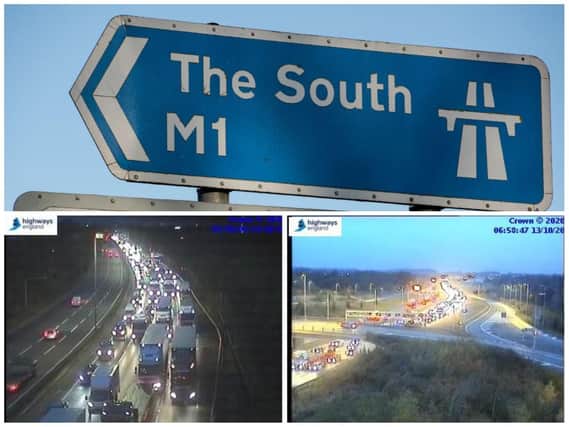 Highways England cameras showed queues on the M1 at 7am