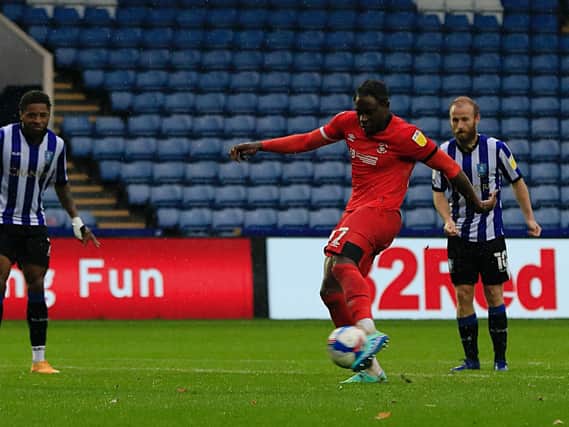 Pelly-Ruddock Mpanzu scores the only goal of the game at Hillsborough this afternoon