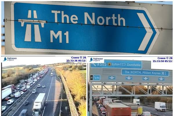 Highways England cameras show the M1 gridlocked at around 3.30pm