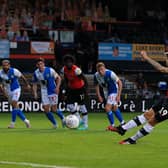 James Collins scores from the spot as Luton beat Blackburn Rovers 3-2 at Kenilworth Road last season