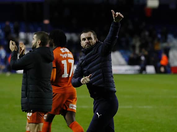 Hatters boss Nathan Jones hails the Luton fans during his first spell in charge