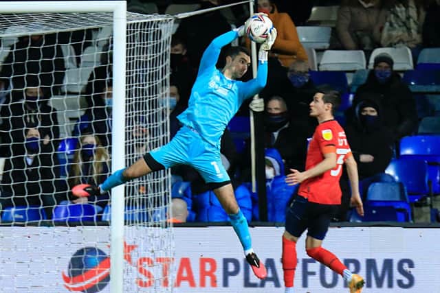 James Shea claims a cross during Luton's 3-0 win over Preston on Saturday