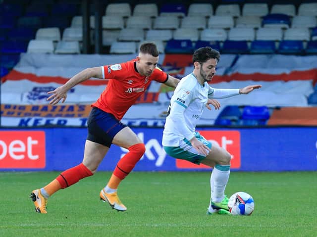 Rhys Norrington-Davies in action for Luton during his loan spell