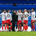 Luton boss Nathan Jones addresses his players during their cup clash with Chelsea