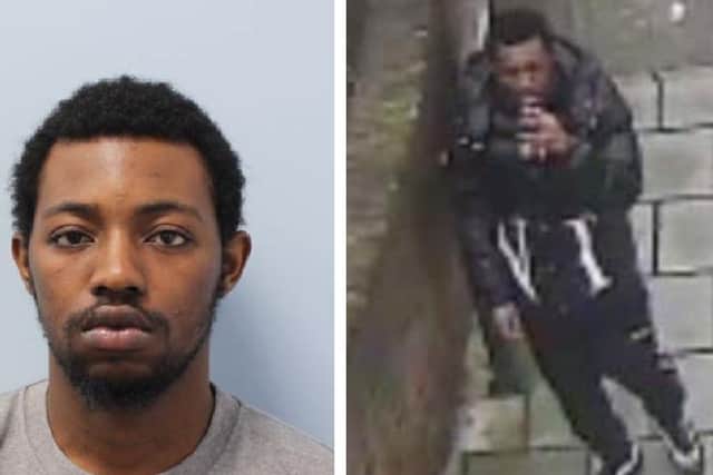 Deangelo Brown; in custody (left) and caught on CCTV (right)