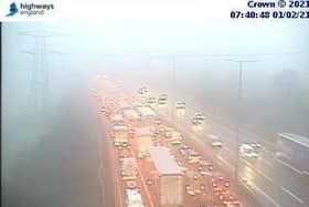 Highways England jam cams showed queues for 71⁄2 miles on the M1 on Monday morning