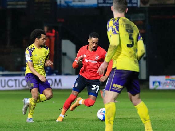 Tom Ince moves forward on his Luton debut against Huddersfield at the weekend