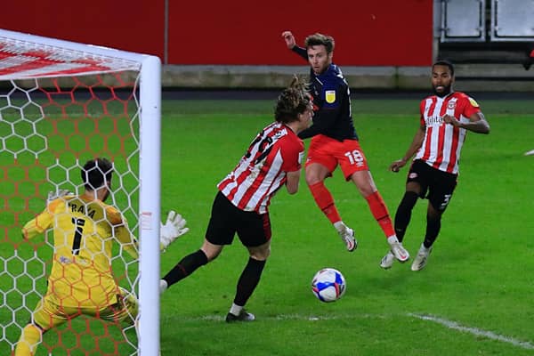 Jordan Clark fired this chance wide at Brentford recently