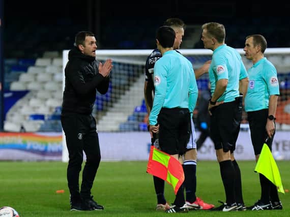 Nathan Jones makes his point to referee Graham Scott following Tuesday night's 1-1 draw with Millwall