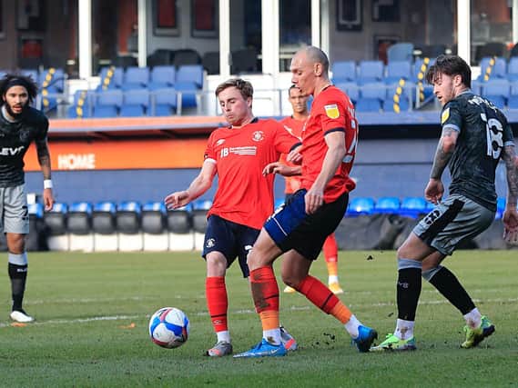 Joe Morrell in action for the Hatters against Sheffield Wednesday