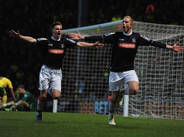 Scott Rendell celebrates scoring the winner at Norwich in the FA Cup back in January 2013.
