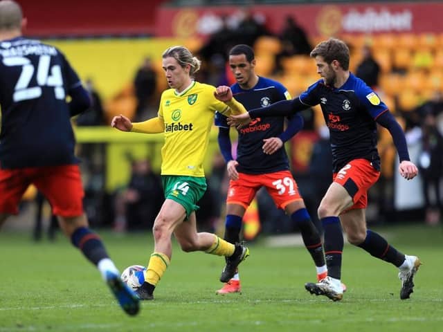 Action from Luton's 3-0 defeat at Norwich City on Saturday