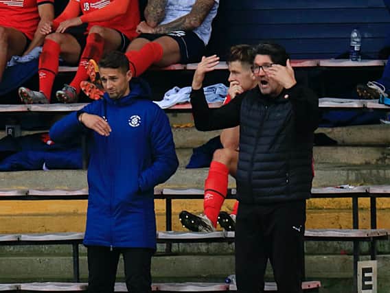 Luton first team coach Chris Cohen and assistant manager Mick Harford
