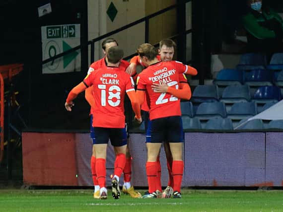James Bree celebrates scoring a first senior goal during tonight's 2-0 win over Coventry City