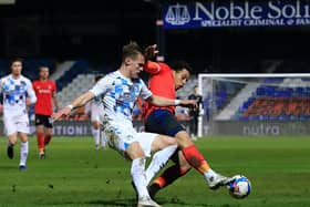 Town striker Sam Nombe gets stuck in against Coventry on Tuesday night