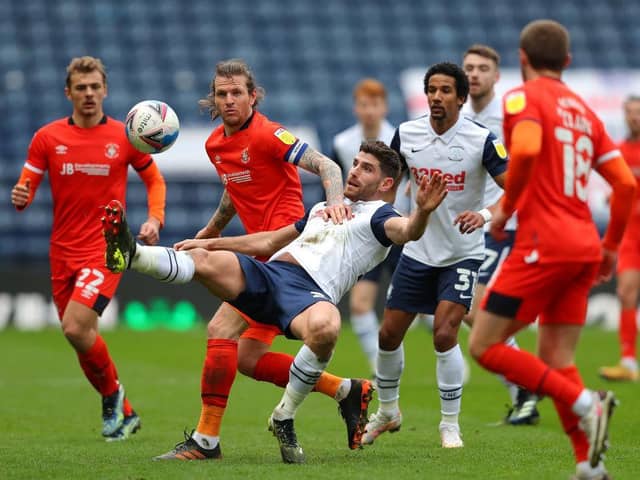 Luton look to win the ball back at Deepdale this afternoon