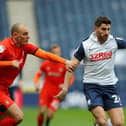 Ched Evans in action for Preston during their final match of Alex Neil's reign in charge