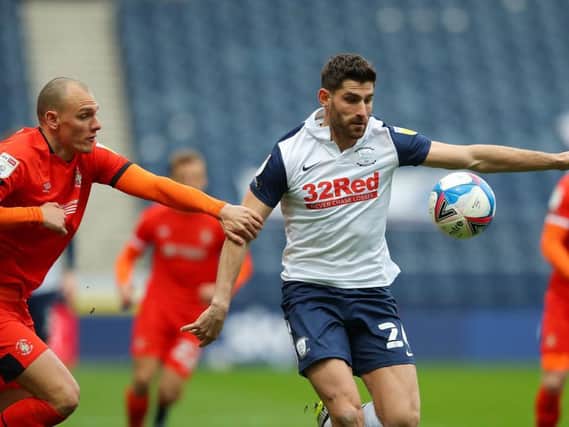 Ched Evans in action for Preston during their final match of Alex Neil's reign in charge